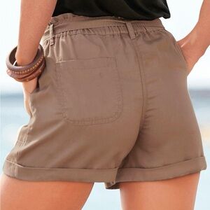 Relaxed Drawstring Bermuda Shorts in Taupe - Women